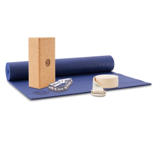 Gaiam 4mm Beginners Yoga Kit (Mat Block and Strap) Navy for sale online